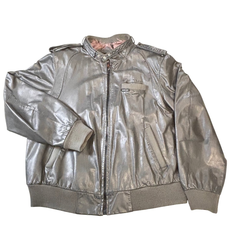 Vintage Members Only leather jacket men's xl gray green